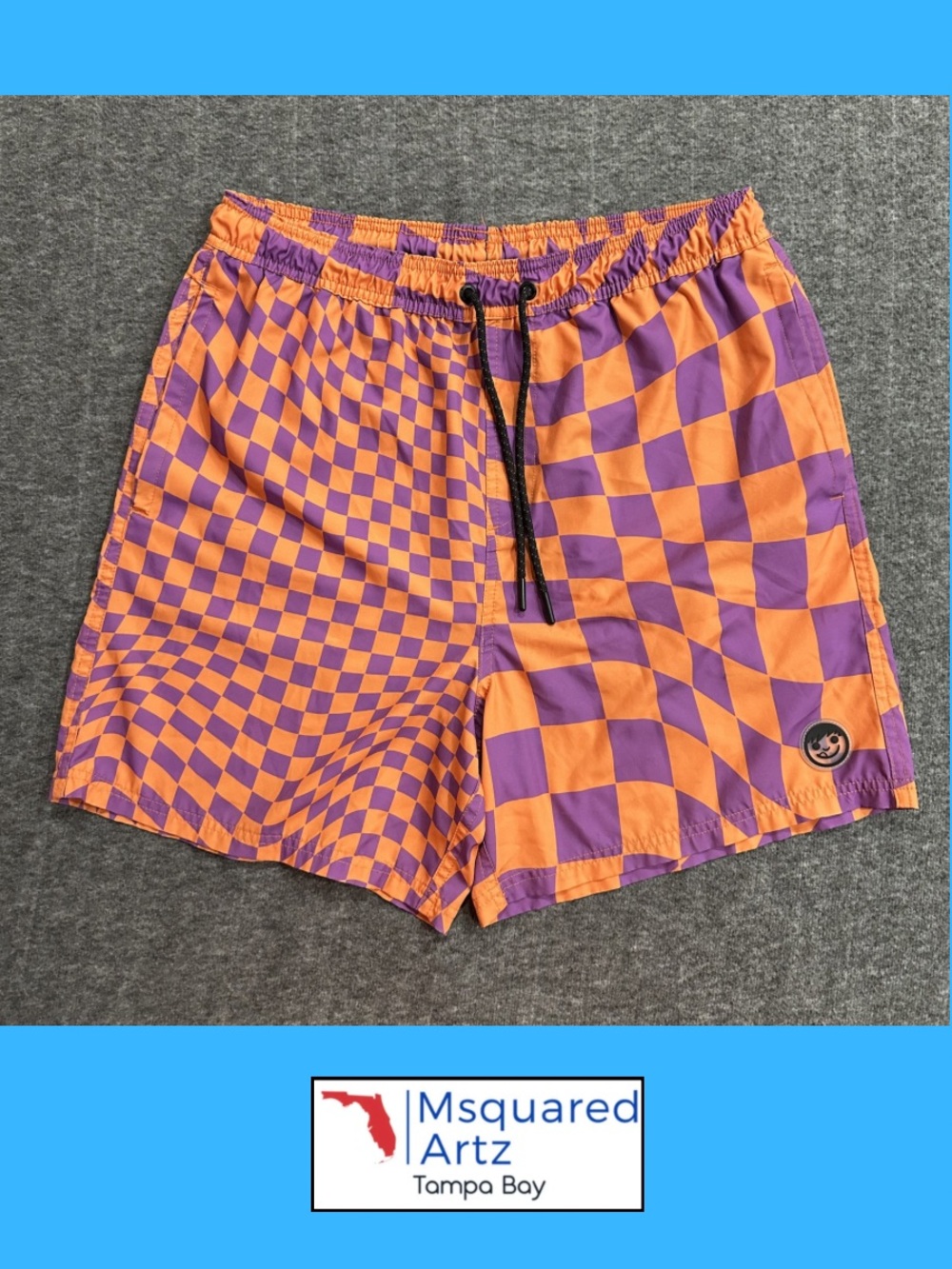 Neff Board Shorts Men's XL Orange Purple Checkered Swim Trunks Beach Surf